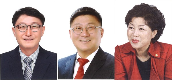 통영시의원 라선거구에 출마한 더불어민주당 김용안, 국민의힘 김태균, 김미옥 후보. 